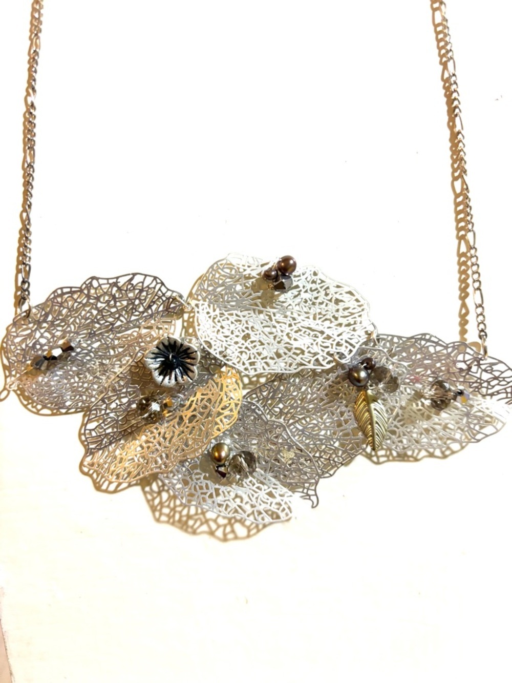 Delicate Filigree Multi-Tone Floral Statement Necklace